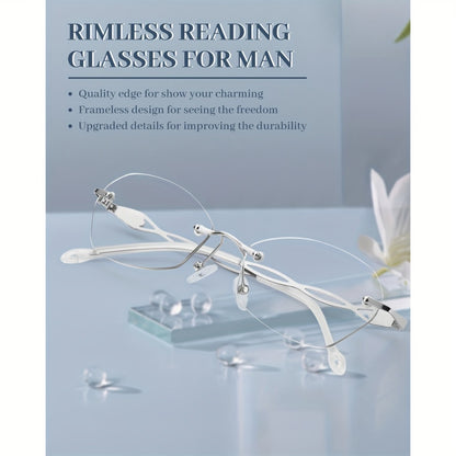 Rimless Reading Glasses for Women 3 Pack - Blue Light Blocking Lightweight Metal Frameless Readers with Anti Eyestrain Lenses, Multiple Colors and Magnifications 1.0X to 4.0X
