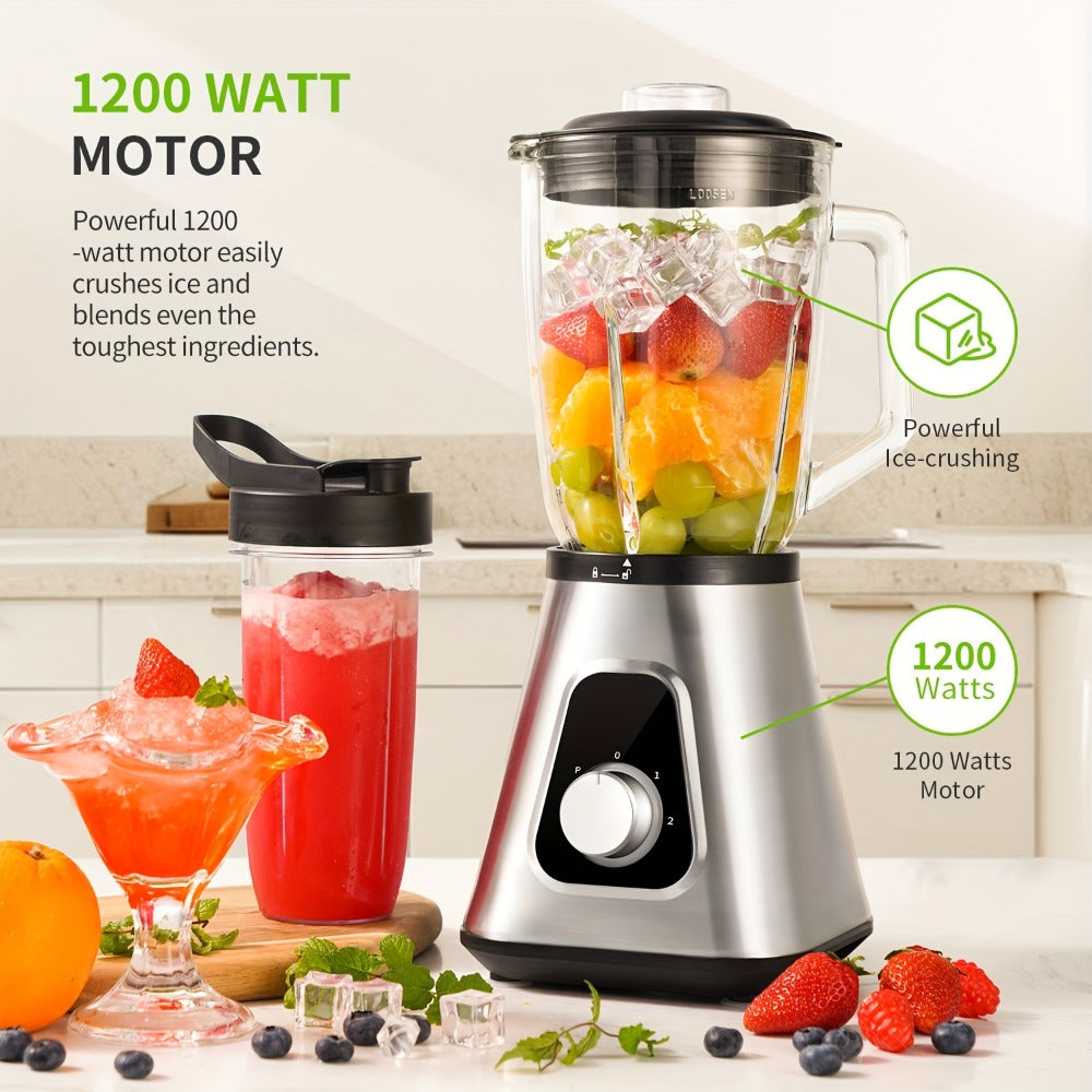 Countertop Blender with 52oz Glass Jar & 22oz Travel Cup – 3-Speed Smoothie Blender for Frozen Fruit Drinks, Shakes & Sauces, Powerful Motor, BPA-Free, Silver