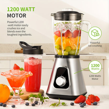Countertop Blender with 52oz Glass Jar & 22oz Travel Cup – 3-Speed Smoothie Blender for Frozen Fruit Drinks, Shakes & Sauces, Powerful Motor, BPA-Free, Silver