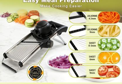 Mandoline Slicer Adjustable 5-Thickness 304 Stainless Steel – Professional Vegetable Slicer for Onion, Potato, Carrot, Cheese & Fruit, Kitchen Grater with Cut-Resistant Gloves Option