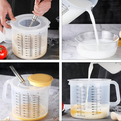 Mixing Bowl with Lid 2.5L Large Capacity Salad Bowl with Measuring Cup and Scale Splash Proof Durable Plastic Kitchen Bowl for Baking Salad Making Food Storage 84oz