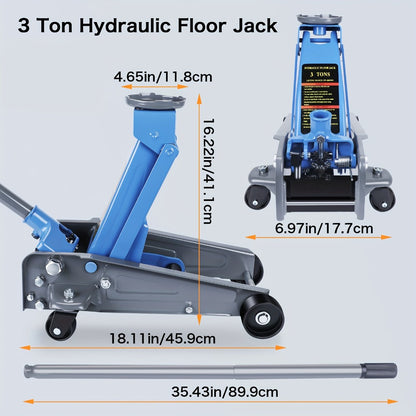 3 Ton Floor Jack with Wheels Rapid Pump Low Profile Car Jack 5.31"-18.11" Lift Range 460mm Max Height – Heavy Duty Hydraulic Floor Jack for SUV Truck Sedan, Blue & Red Available