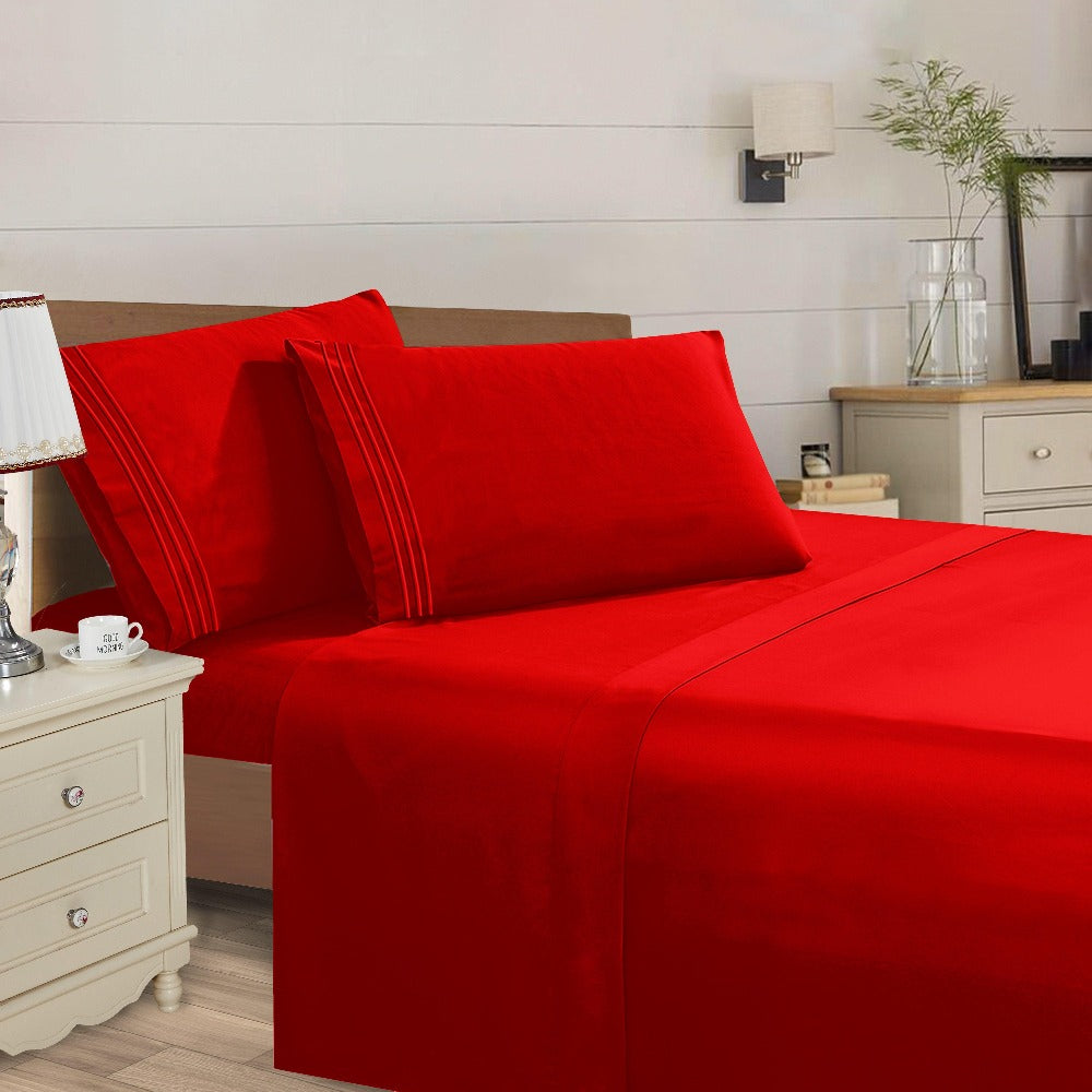 Microfiber Bed Sheet Set 4-Piece Deep Pocket Cooling Sheets Twin Full Queen King Cal King Split King – Soft Wrinkle Fade Resistant Hotel Quality Bedding