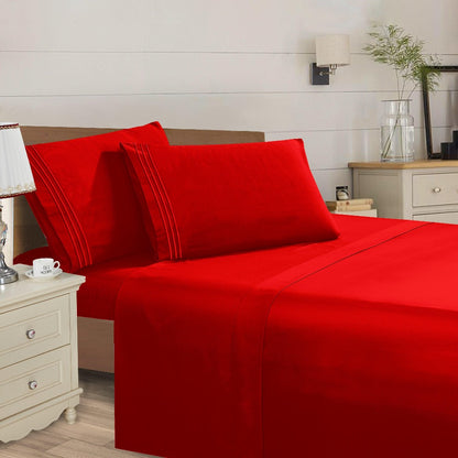 Microfiber Bed Sheet Set 4-Piece Deep Pocket Cooling Sheets Twin Full Queen King Cal King Split King – Soft Wrinkle Fade Resistant Hotel Quality Bedding