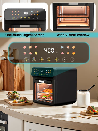 Air Fryer Convection Oven 12QT – 12-in-1 Multi-Function, Touchscreen, Visible Window, Oil-Free Non-Stick Basket, One-Touch Operation, Baking, Roasting, Dehydrating & Fast Cooking