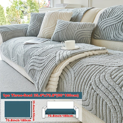 Stretch Velvet Sofa Cover Non-Slip | Plush Shu Velveteen Couch Slipcover, Modern Luxury Pet Friendly Machine Washable, 2 3 4 Seat, Armrest & Pillowcase, Living Room Bedroom Office