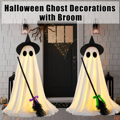 Halloween Ghost with Broom Outdoor Decoration – Eerie Spooky Ghost Ornament for Porch, Yard, Garden & Lawn, Indoor & Outdoor Halloween Party Decor