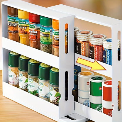Rotating Spice Rack 2-Tier Turntable – Large Capacity Pull-Out Kitchen Organizer for Countertop & Cabinet – Multi-Functional 360° Spinning Storage Rack for Spices, Condiments & Kitchen Essentials