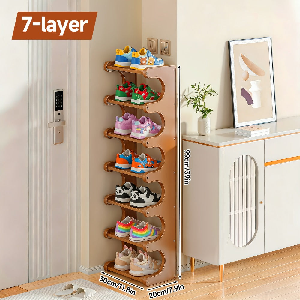 Bamboo Shoe Rack 7 Layer Freestanding – Natural Bamboo Shoe Storage Organizer with Space-Saving Narrow Design, Easy Assembly, Large Capacity for Entryway, Dorm & Apartment