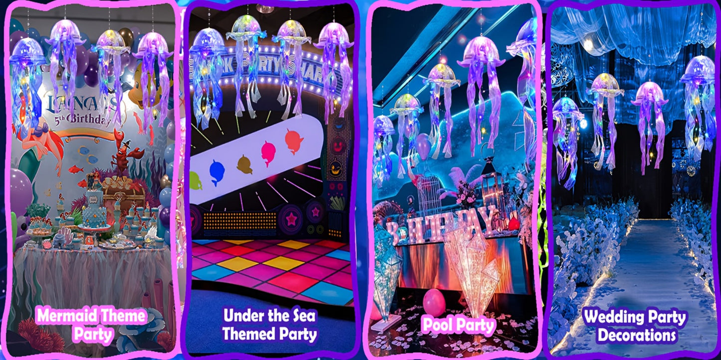Jellyfish Lantern Party Decorations 5 Pack – Colorful Translucent Ribbon Hanging Lights for Halloween Christmas Wedding Birthday, Indoor Outdoor Festive Event Decor (Crystal Ribbon / Set)