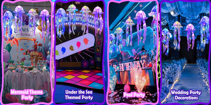 Jellyfish Lantern Party Decorations 5 Pack – Colorful Translucent Ribbon Hanging Lights for Halloween Christmas Wedding Birthday, Indoor Outdoor Festive Event Decor (Crystal Ribbon / Set)