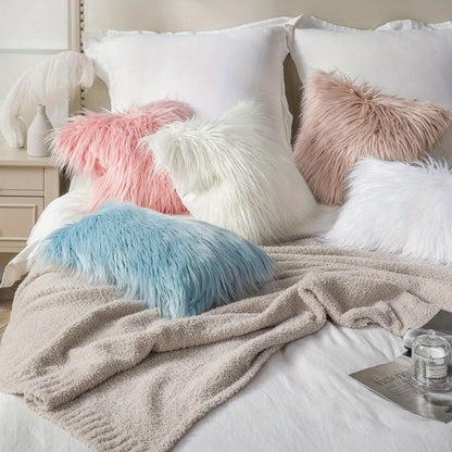 Faux Fur Throw Pillow Covers Pack of 2 – Luxury Soft Fluffy Decorative Cushion Covers for Couch Bed Sofa, Pet Friendly, Zipper Closure