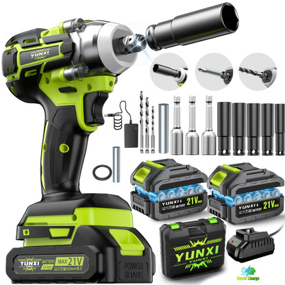 Cordless Impact Wrench Brushless Motor 3-in-1 High Torque – Rechargeable Battery, Lightweight Design, Variable Speed, for Car Repair, Auto Mechanic, Construction, Workshop & Household Maintenance – Multiple Battery & Accessory Configurations
