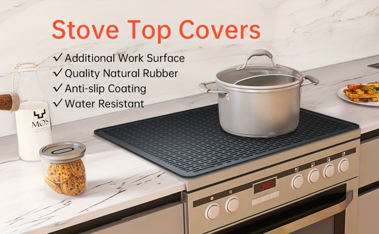 Silicone Stove Top Cover Mat 28"x20" - Heat Resistant Electric Stove Protector for Ceramic Glass Cooktop, Non-Slip Scratch Guard, Dishwasher Safe, Extra Large RV Range Cover, Multipurpose Kitchen Mat