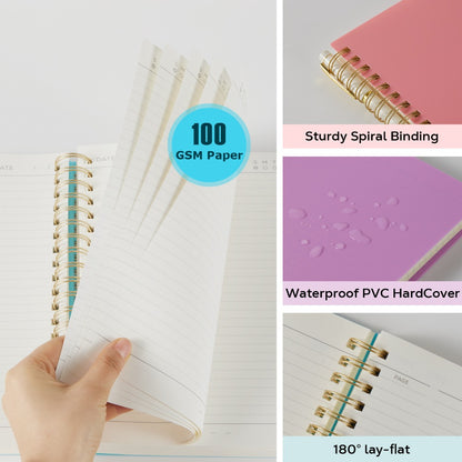Hardcover Spiral Notebook A5 Lined Journal 300 Pages 100GSM Thick Paper PVC Waterproof Cover College Ruled Note Pad for Women Men Office School 5.7x8.4 Inch