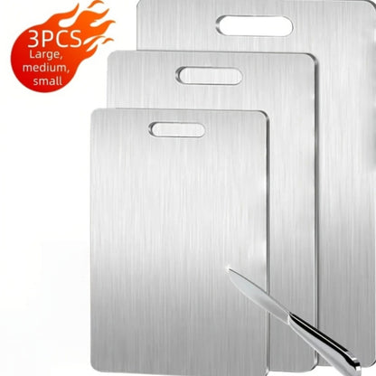 Titanium Cutting Board Set 3-Piece Pure Titanium Kitchen Cutting Boards Large Medium Small – Double-Sided Durable Metal Cutting Board, Antibacterial & Easy to Clean, Professional Kitchen Chopping Board