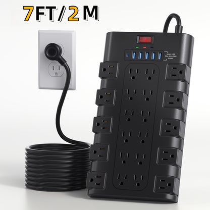 Surge Protector Power Strip 28-in-1, 22 AC Outlets 1875W 15A, 5 USB-A 1 USB-C Ports, Flat Plug Wall Mount, Overload Protection, Space-Saving Extension Cord for Home Office Kitchen Desk