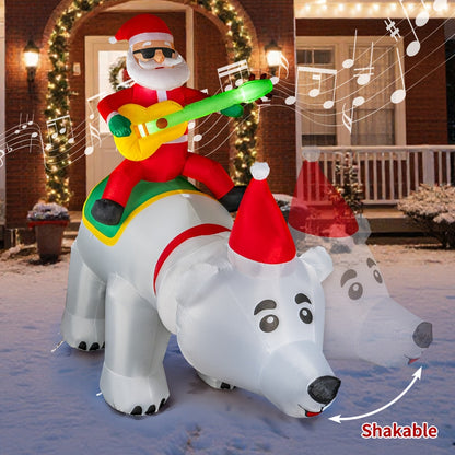 Christmas Inflatable Decoration with LED & Music – Head-Shaking Santa Claus on Polar Bear or Snowman, 7FT Blow Up Yard Decor with Recording Function, IP55 Outdoor Garden Lawn Party