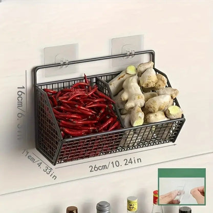 Wall Mounted Kitchen Storage Basket – Metal Wire Rack Organizer, 2 or 3 Grid Tier, Space Saving Vertical Pantry Shelf for Spices, Snacks & Beverages, Home Kitchen & Retail Store Display