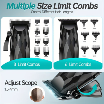 Professional Electric Hair Clipper & Beard Trimmer Set for Men, 14-Piece Comb Guide Kit, Ceramic Blades, 7000 RPM Powerful Motor, 1800mAh Rechargeable Battery, Cordless Hair Cutting Kit