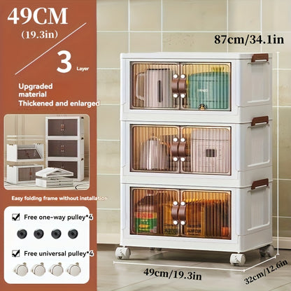 Foldable Storage Cabinet with Wheels & Lid – Stackable Closet Organizer for Clothes, Bedding & Bedroom, Space-Saving Wardrobe Box for Bedroom, Game Room, Dorm, 48QT Multi-Layer