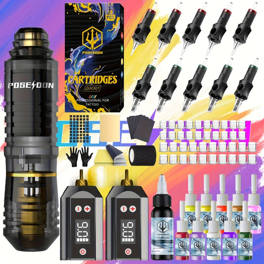 Tattoo Pen Kit Wireless Battery Tattoo Gun with LCD Screen, 1500mAh Cordless Rotary Tattoo Machine, 10pcs Cartridge Needles, 11 Color Inks & Power Supply – Complete Tattoo Kit for Beginners & Artists