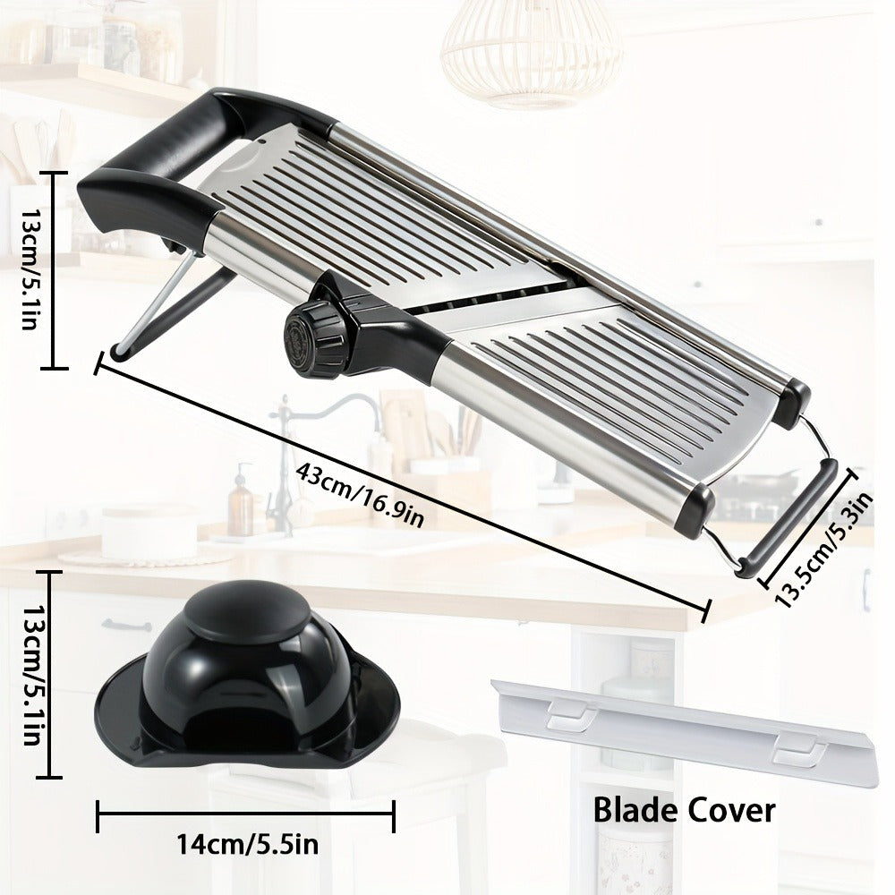 Mandoline Slicer Adjustable 5-Thickness 304 Stainless Steel – Professional Vegetable Slicer for Onion, Potato, Carrot, Cheese & Fruit, Kitchen Grater with Cut-Resistant Gloves Option