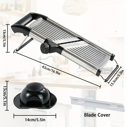 Mandoline Slicer Adjustable 5-Thickness 304 Stainless Steel – Professional Vegetable Slicer for Onion, Potato, Carrot, Cheese & Fruit, Kitchen Grater with Cut-Resistant Gloves Option
