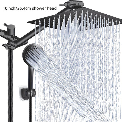 High Pressure Rainfall Shower Head Combo with Handheld Spray – 9 Spray Settings, 180° Adjustable Bracket, Stainless Steel Hose, Anti-Clog Nozzles, Modern Bathroom Shower System