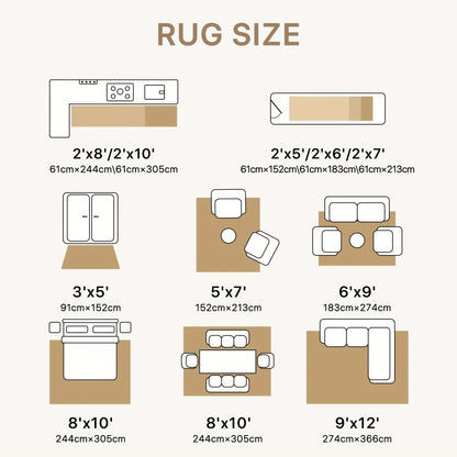 Vintage Chenille Area Rug Non-Slip Machine Washable – Retro Print Lightweight Carpet for Living Room, Bedroom, Dining Area & Home Office – Light Taupe Brown, 8 Sizes