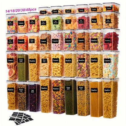 Airtight Food Storage Containers with Lids BPA Free Plastic Kitchen Pantry Organizer Set for Rice Cereal Pasta Flour Sugar Spaghetti - 6 14 18 30 48 60 84pcs Flip Top Seal Canister Set