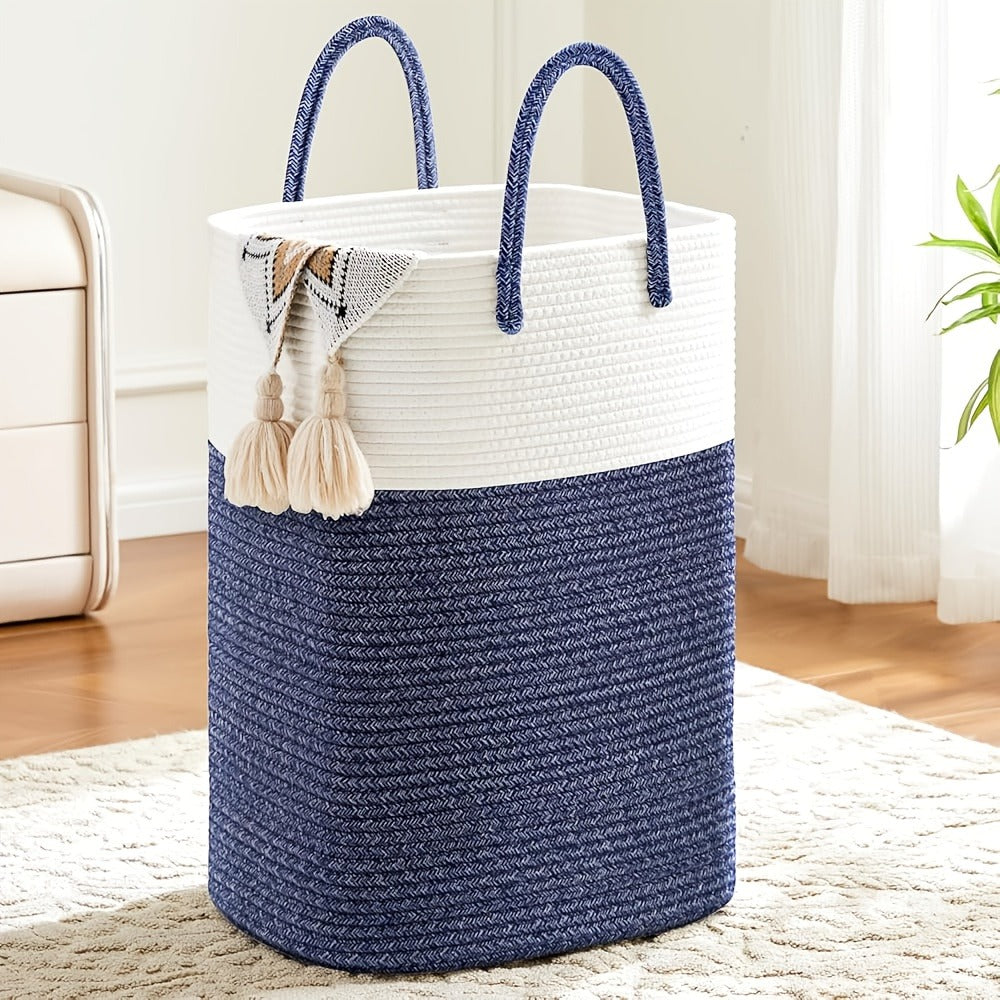 Woven Cotton Rope Laundry Basket Large Hamper with Handles for Bathroom Bedroom Living Room – Jumbo Boho Storage Basket for Clothes Blankets Toys | 40L 60L 80L 100L