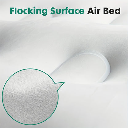 Inflatable Air Mattress with Pump Flocking Surface High Load Capacity Portable Air Sleeping Bed for Camping Hiking Beach Indoor Outdoor Guest Use, Easy Storage Compact Design