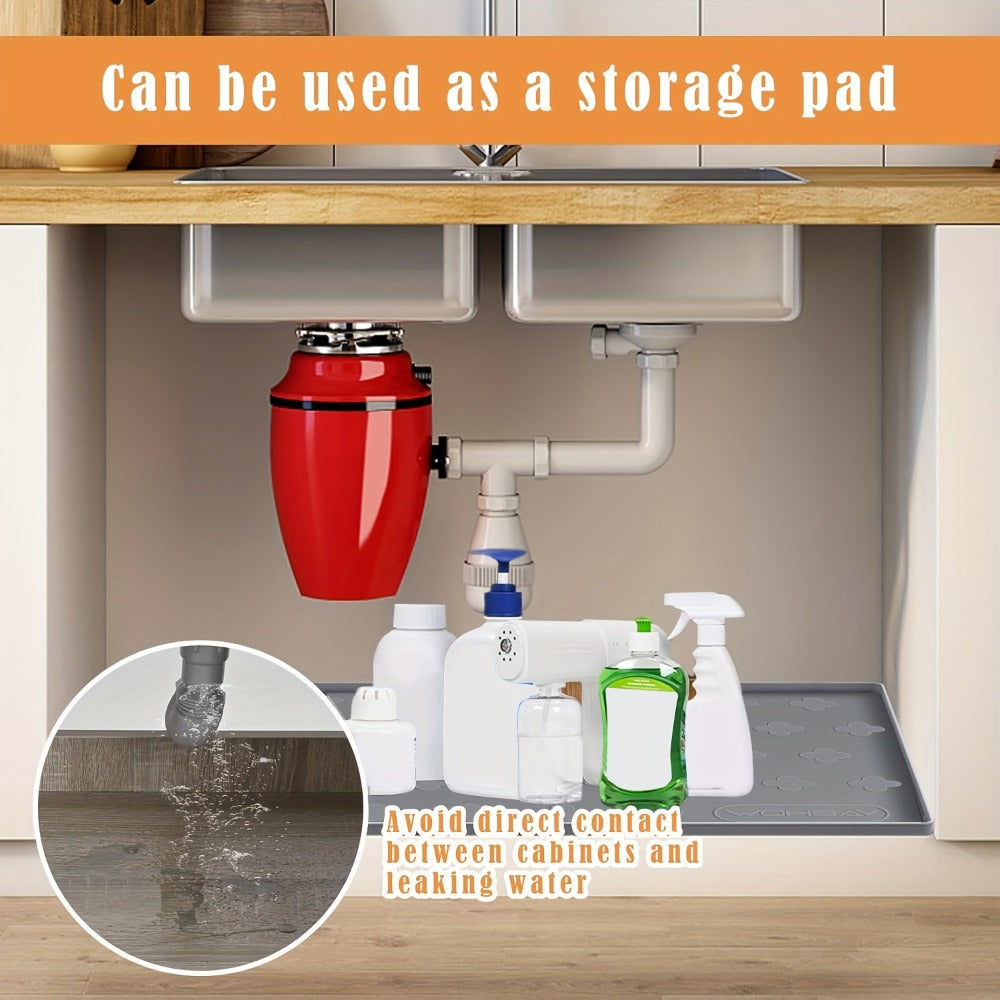 Silicone Under Sink Mat 34" x 22" Food Grade Waterproof Cabinet Liner, Honeycomb Pattern Drip Tray for Kitchen Bathroom Cabinet Organizer, Holds 2+ Gallons, Easy Clean Non-Toxic Boot Tray
