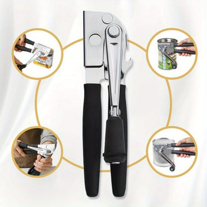 Heavy Duty Manual Can Opener Stainless Steel Commercial Grade with Non-Slip Ergonomic Handle Dual Can and Bottle Opener for Restaurant and Home Kitchen Use
