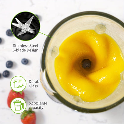 Countertop Blender with 52oz Glass Jar & 22oz Travel Cup – 3-Speed Smoothie Blender for Frozen Fruit Drinks, Shakes & Sauces, Powerful Motor, BPA-Free, Silver