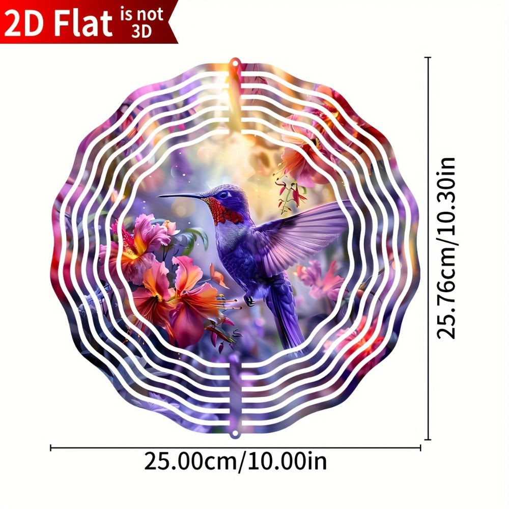 Hummingbird Wind Spinner for Garden – 10" Kinetic Metal Sculpture with Color-Changing Feathers, Wind-Powered 2D Flat Iron Art for Outdoor Yard Decor, Patio Stake Ornament, Bird Lover Gift