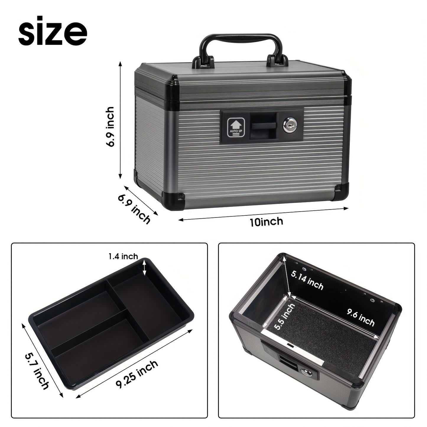 Aluminum Alloy Lockable Medicine Box – Double Layer Large Capacity Storage Box with Key Lock, Handle & Tray for Medicines, Documents & Valuables, 10"/12"/14"/16" Home Security Box