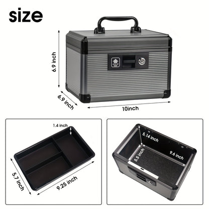 Aluminum Alloy Lockable Medicine Box – Double Layer Large Capacity Storage Box with Key Lock, Handle & Tray for Medicines, Documents & Valuables, 10"/12"/14"/16" Home Security Box