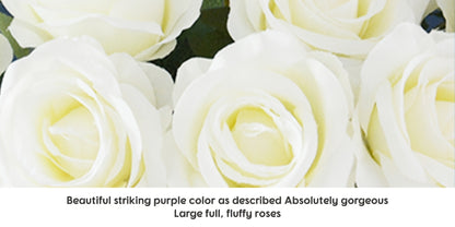 10pcs Artificial Silk Roses Bulk - Fake Flowers for Wedding Home Decor, 19.69" Long Stem, Deep Purple & Dark Green