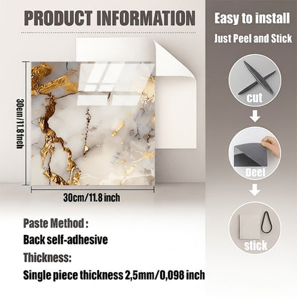 Self-Adhesive Marble Tile Stickers 11.8x11.8in Peel and Stick Wall Tiles for Bathroom Kitchen Backsplash – Waterproof 3D Glossy Imitation Marble Wall Panel, Easy to Install, 50 or 100 Pack