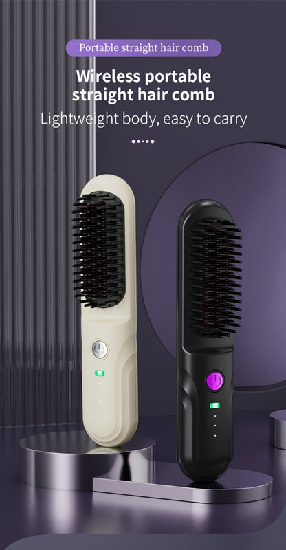 Wireless Hair Straightener Comb - Portable Cordless Straightening Brush with 3-Min Fast Heat, 3 Temp Settings 170-190°C, Negative Ion Technology, 3D Comb Design, Lightweight Travel Hair Straightener