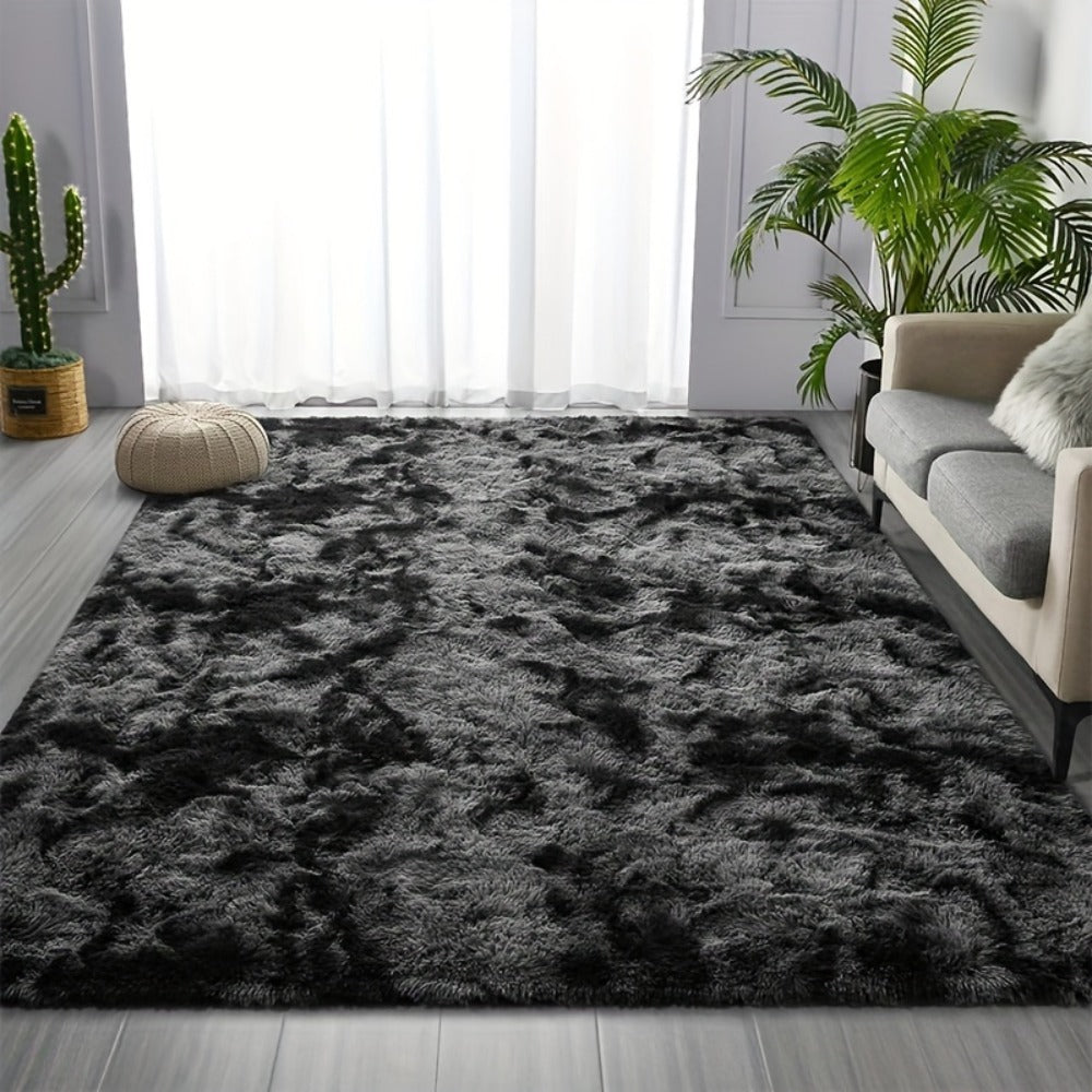 Fluffy Rug Plush Soft Indoor Carpet Non-Slip for Living Room Bedroom Hallway Runner Nursery Kids Play Area — Tie Dye & Solid Colors Multiple Sizes