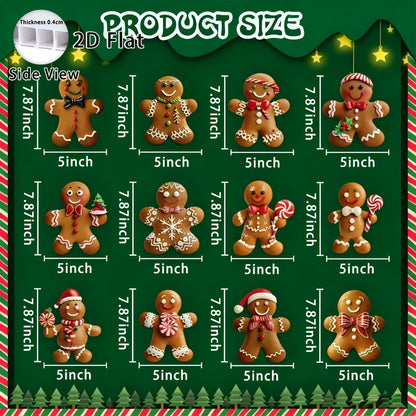 Christmas Tree Ornaments 12pcs Gingerbread Man Decorations 2D Flat Funny Xmas Tree Hanging Decor with Loops – Christmas Tree Topper & Holiday Gift