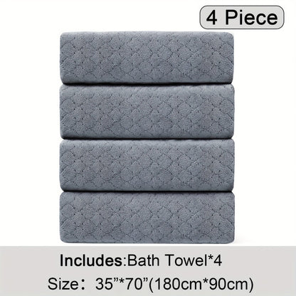 Oversized Bath Towel Set 4 Piece Diamond Pattern Microfiber - Ultra Soft Highly Absorbent Quick Dry | 10 Colors | Blue Green Black Gray Navy Orchid Brown Purple White Turquoise | Bathroom Hotel Gym Gift