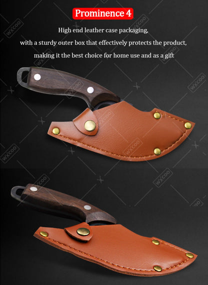 Chef Knife Set Stainless Steel, Professional Kitchen Knife Set with Boning Knife & Utility Knife, Viking BBQ Knife with Hammered Blade & Wood Handle, Multipurpose Cooking Knives for Meat Fish Vegetable