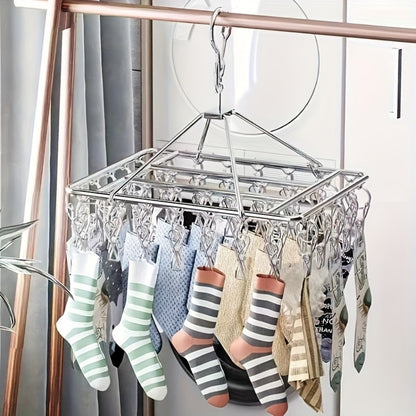 Clothes Drying Rack with Clips Stainless Steel Laundry Hanger Windproof Skidproof Multi-Clip Sock Underwear Dryer for Home Bedroom Balcony – 30/40/50 Clips
