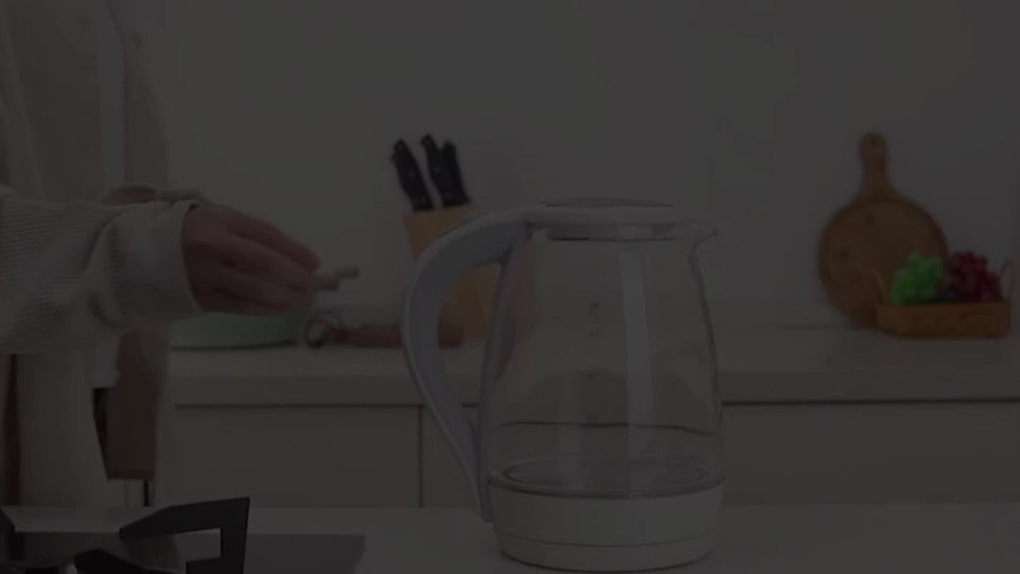 Glass Electric Kettle 1200W Fast Boiling – 57.48oz Tea Kettle with LED Indicator, Auto Shut-Off & Boil-Dry Protection, Elegant Transparent Design for Kitchen, Office & Camping