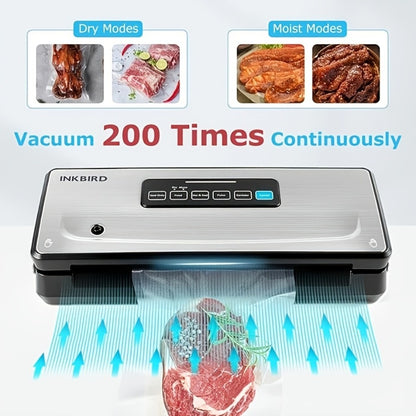 Vacuum Sealer Machine 85KPA – INKBIRD 10-in-1 Food Sealer with Bag Storage, Built-In Cutter, Moist/Dry/Pulse/Liquid/Canister Modes, 200 Continuous Seals, Compact Design for Food Preservation & Sous Vide