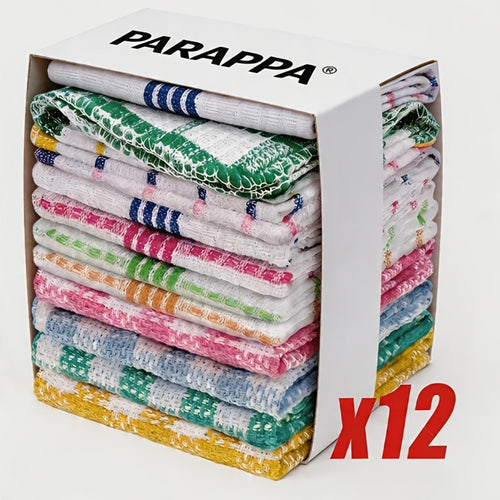 Kitchen Dish Cloths Set 12 Pcs – Super Absorbent Waffle Weave Dishwashing & Scrubbing Towels, Christmas Holiday Plaid Pattern, Assorted Colors, 12x12 Inch Reusable Cleaning Cloths